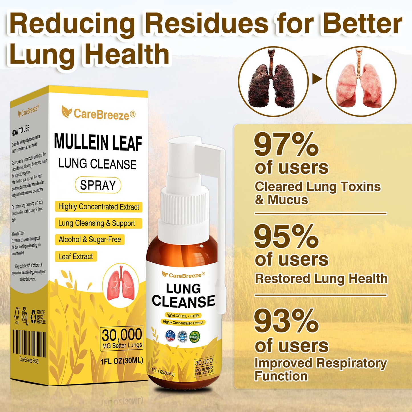 🫁🇬🇧 Official Store:CareBreeze® Botanical Mullein Leaf Extract Lung Cleanse Spray（💛Directly acts on COPD, asthma, chronic bronchitis (CB), respiratory infections, lung cancer, sinusitis, and other conditions💛）