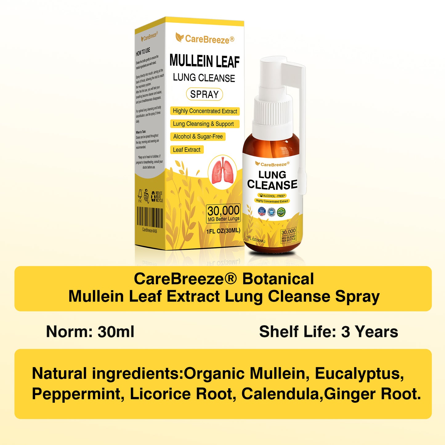 🫁🇬🇧 Official Store:CareBreeze® Botanical Mullein Leaf Extract Lung Cleanse Spray（💛Directly acts on COPD, asthma, chronic bronchitis (CB), respiratory infections, lung cancer, sinusitis, and other conditions💛）