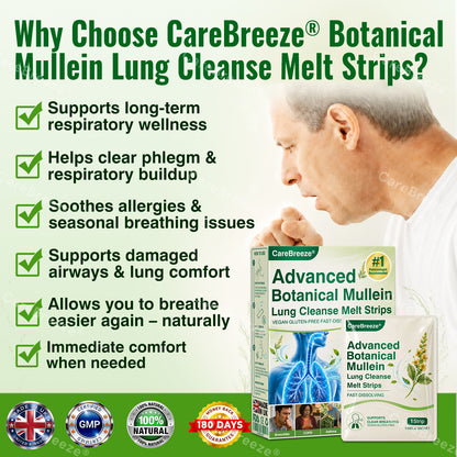 🇬🇧 ✅CareBreeze® Advanced Botanical Mullein Lung Cleanse Melt Strips（👨‍⚕️Directly acts on COPD, asthma, chronic bronchitis (CB), respiratory infections, lung cancer, sinusitis, and other conditions）