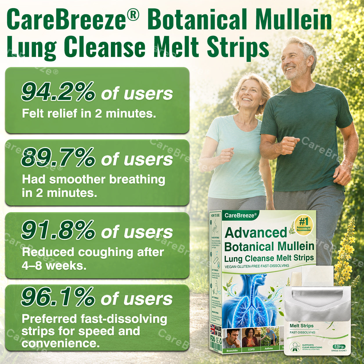 🇬🇧 ✅CareBreeze® Advanced Botanical Mullein Lung Cleanse Melt Strips（👨‍⚕️Directly acts on COPD, asthma, chronic bronchitis (CB), respiratory infections, lung cancer, sinusitis, and other conditions）