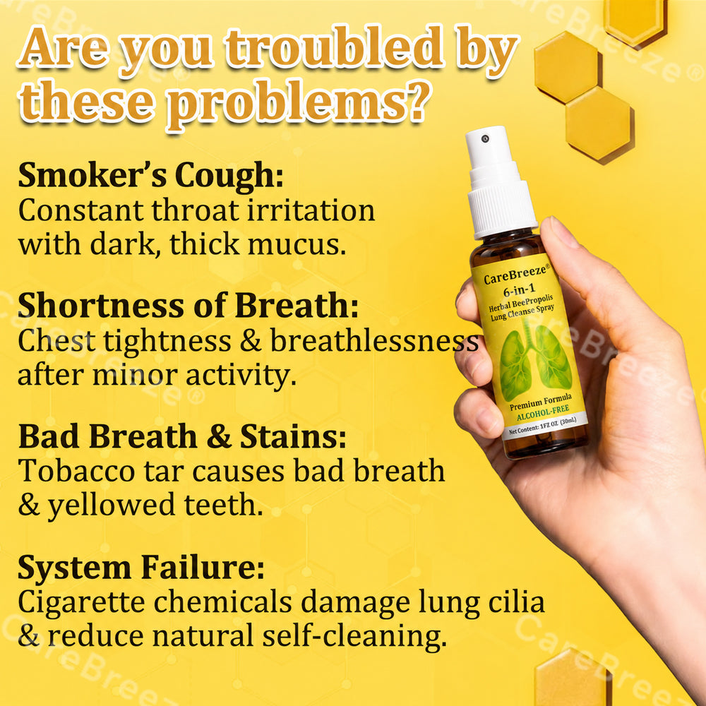 🐝🇬🇧 Official Store:CareBreeze® 6-in-1 Herbal BeePropolis Lung Cleanse Spray（👨‍⚕️Directly acts on COPD, asthma, chronic bronchitis (CB), respiratory infections, lung cancer, sinusitis, and other conditions🫁）