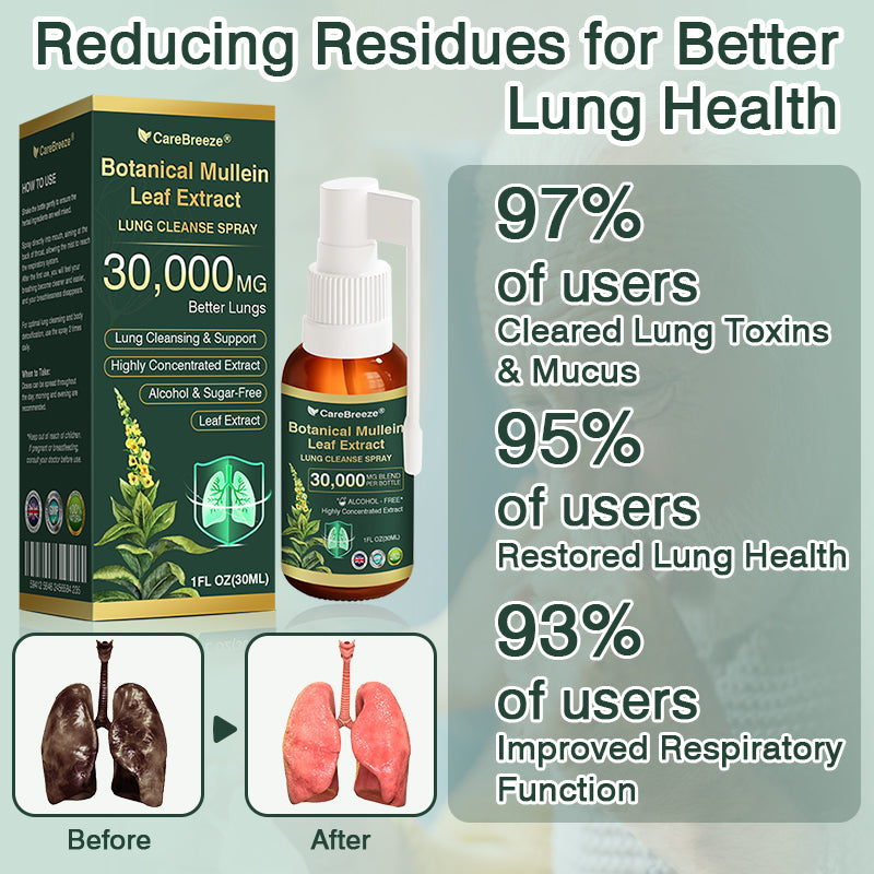 🎈✅𝐔𝐊 Official Store:CareBreeze® Botanical Mullein Leaf Extract Lung Cleanse Spray（👨‍⚕️Directly acts on COPD, asthma, chronic bronchitis (CB), respiratory infections, lung cancer, sinusitis, and other conditions）