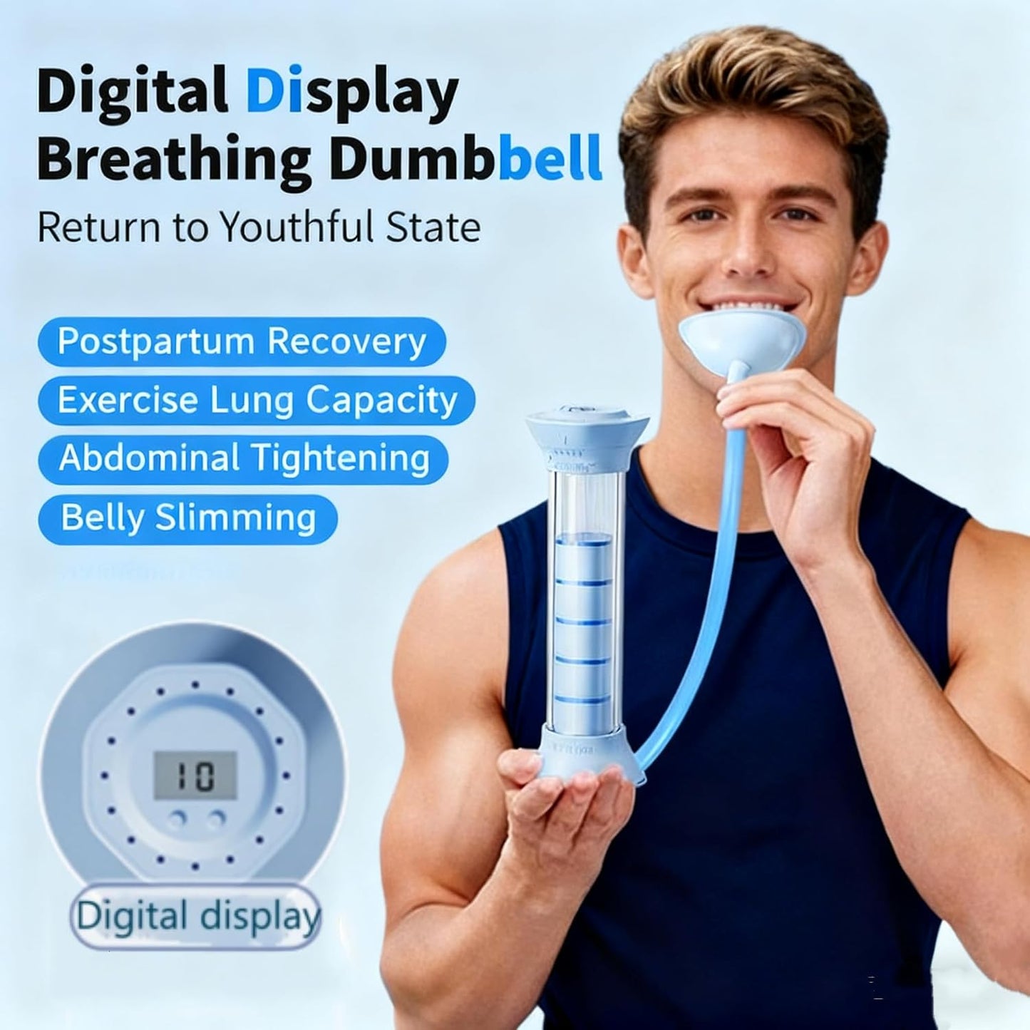 Digital Breathing Dumbbells with Adjustable air holes, Load Bearing Breathing Training Device, Abdominal Breathing Capacity,Slimming Belly, Breathing Resistance Training Dumbbells