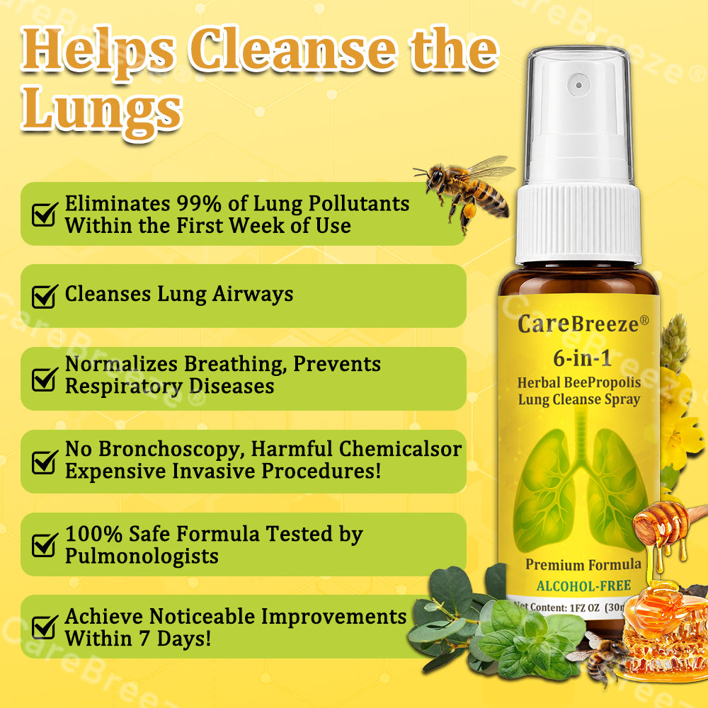 🐝🇬🇧 Official Store:CareBreeze® 6-in-1 Herbal BeePropolis Lung Cleanse Spray（👨‍⚕️Directly acts on COPD, asthma, chronic bronchitis (CB), respiratory infections, lung cancer, sinusitis, and other conditions🫁）