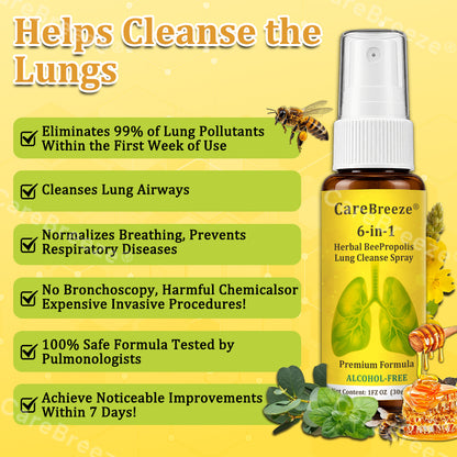 🐝🇬🇧 Official Store:CareBreeze® 6-in-1 Herbal BeePropolis Lung Cleanse Spray（👨‍⚕️Directly acts on COPD, asthma, chronic bronchitis (CB), respiratory infections, lung cancer, sinusitis, and other conditions🫁）