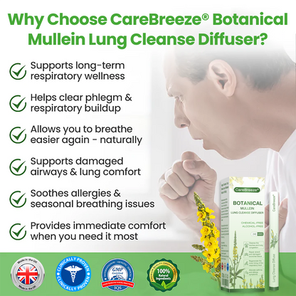 💓✅UK Owned and Operated|CareBreeze® Botanical Mullein Lung Cleanse Diffuser (💝 Cough, wheezing, shortness of breath, sputum, stuffy nose, bronchitis, bronchitis, allergy symptoms, lung discomfort💝)