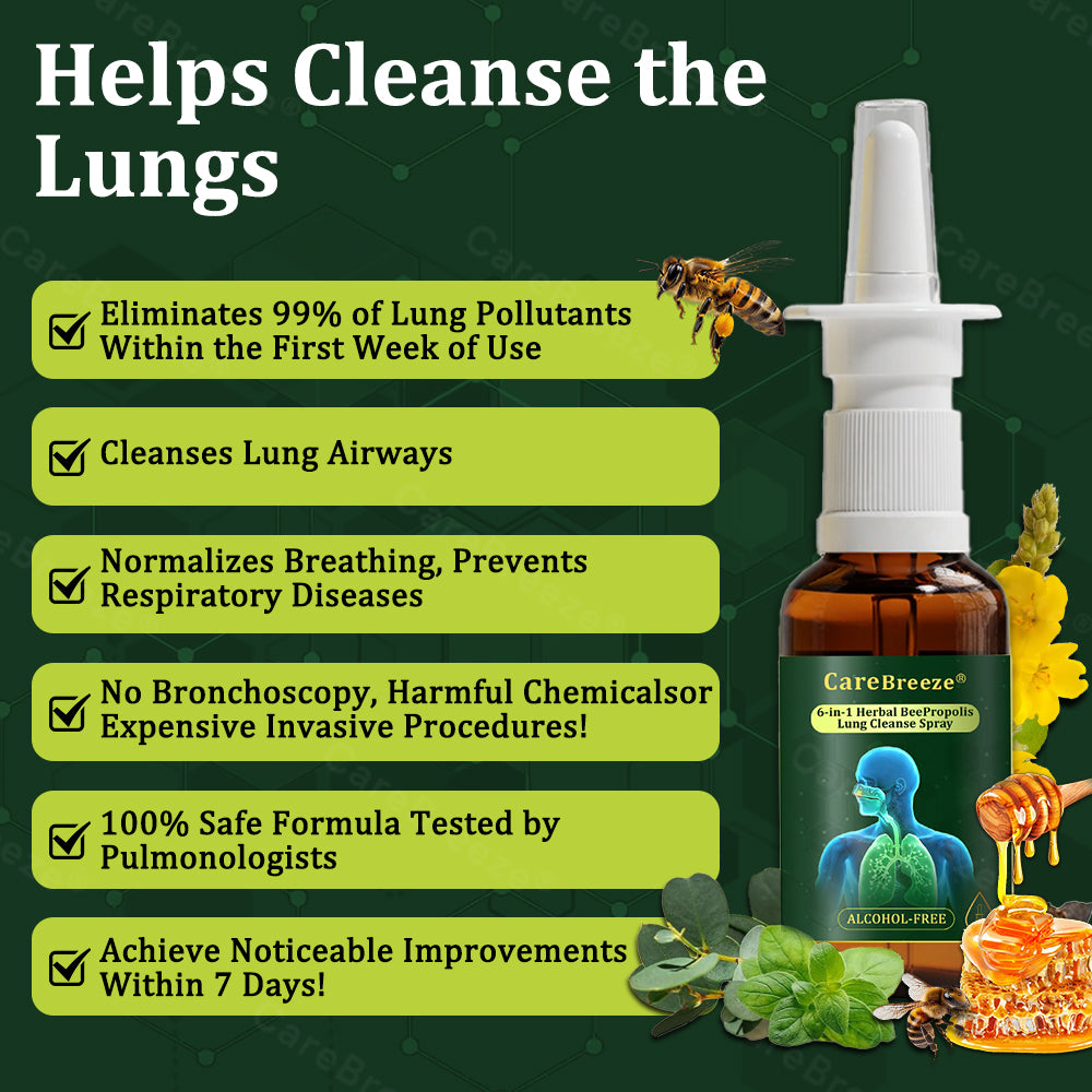 💚🇬🇧 Official Store:CareBreeze® 6-in-1 Herbal BeePropolis Lung Cleanse Spray🐝（👨‍⚕️Directly acts on COPD, asthma, chronic bronchitis (CB), respiratory infections, lung cancer, sinusitis, and other conditions）