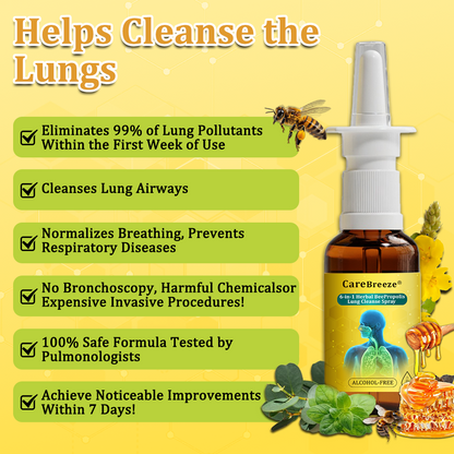 🫁🫁✅UK Official Store:CareBreeze® 6-in-1 Herbal BeePropolis Lung Cleanse Spray（👨‍⚕️Directly acts on COPD, asthma, chronic bronchitis (CB), respiratory infections, lung cancer, sinusitis, and other conditions）
