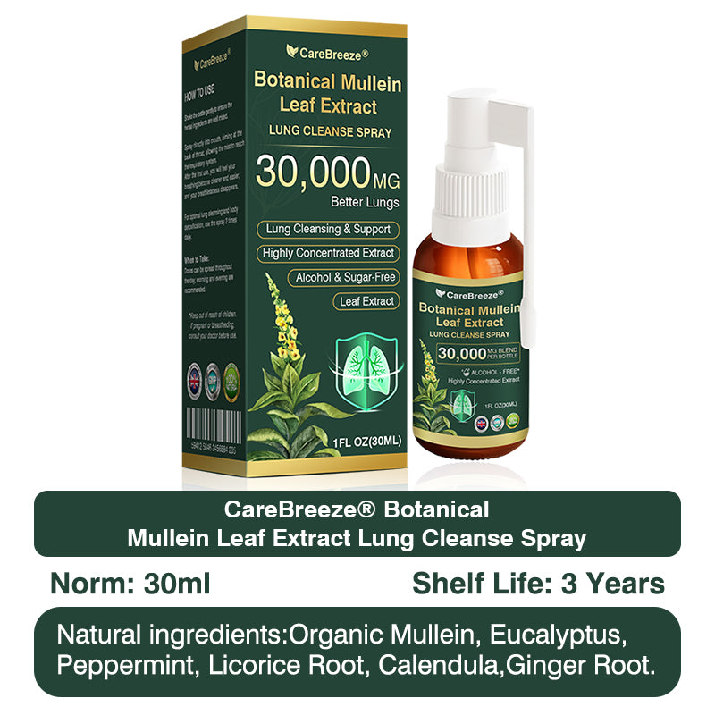 🎈✅𝐔𝐊 Official Store:CareBreeze® Botanical Mullein Leaf Extract Lung Cleanse Spray（👨‍⚕️Directly acts on COPD, asthma, chronic bronchitis (CB), respiratory infections, lung cancer, sinusitis, and other conditions）