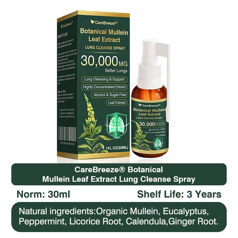⚡⚡✅𝐔𝐊 Official Store:CareBreeze® Botanical Mullein Leaf Extract Lung Cleanse Spray（💖Supports daily respiratory health, Helps clear congestion, Promotes easier breathing💖）