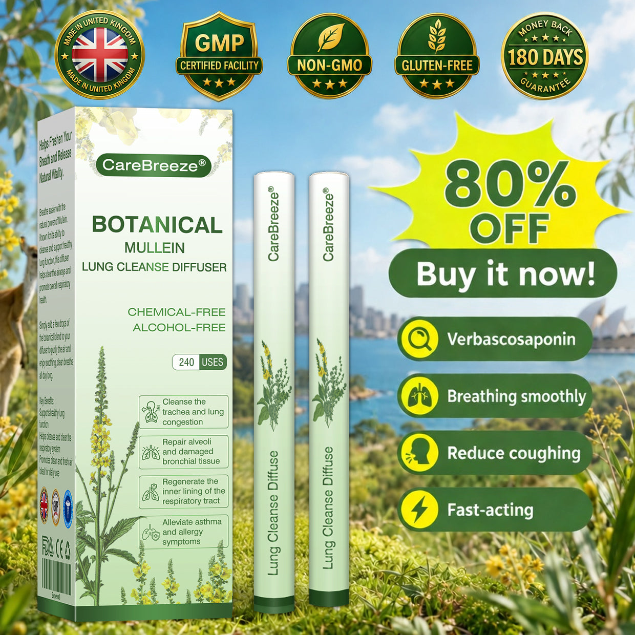 🇬🇧 ✅UK Owned and Operated|CareBreeze® Botanical Mullein Lung Cleanse Diffuser (💝 Cough, wheezing, shortness of breath, sputum, stuffy nose, bronchitis, bronchitis, allergy symptoms, lung discomfort💝)